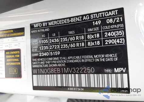 2021 Mercedes-Benz Glc 300 4Matic Suv z USA, uszkodzony, nr VIN W1N0G8EB1MV322250